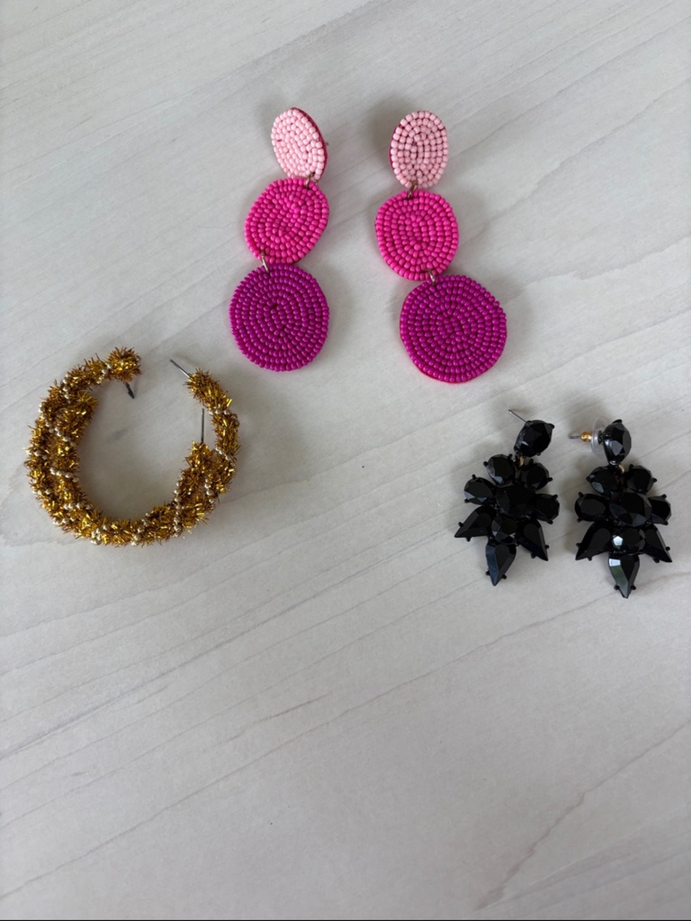 Pink Beaded Triple Disc Drop Earrings - Women Jewelry